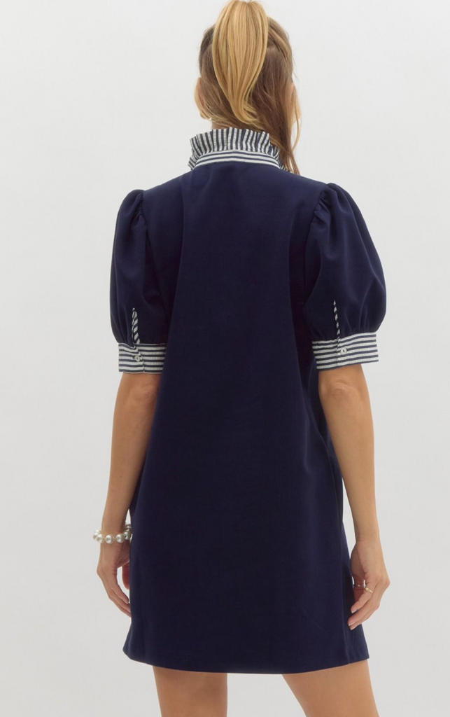 POLO DRESS WITH RUFFLE NECK - NAVY