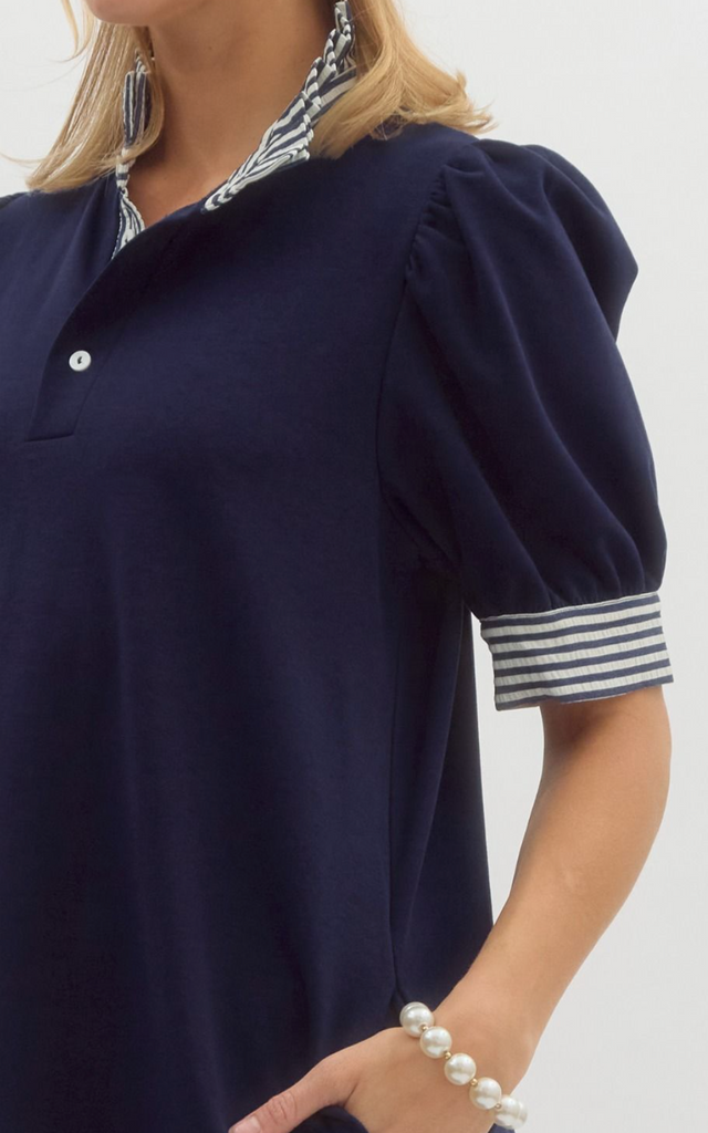 POLO DRESS WITH RUFFLE NECK - NAVY