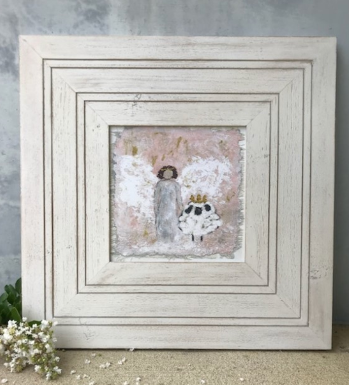 28" ANGEL WITH LAMB WALL ART