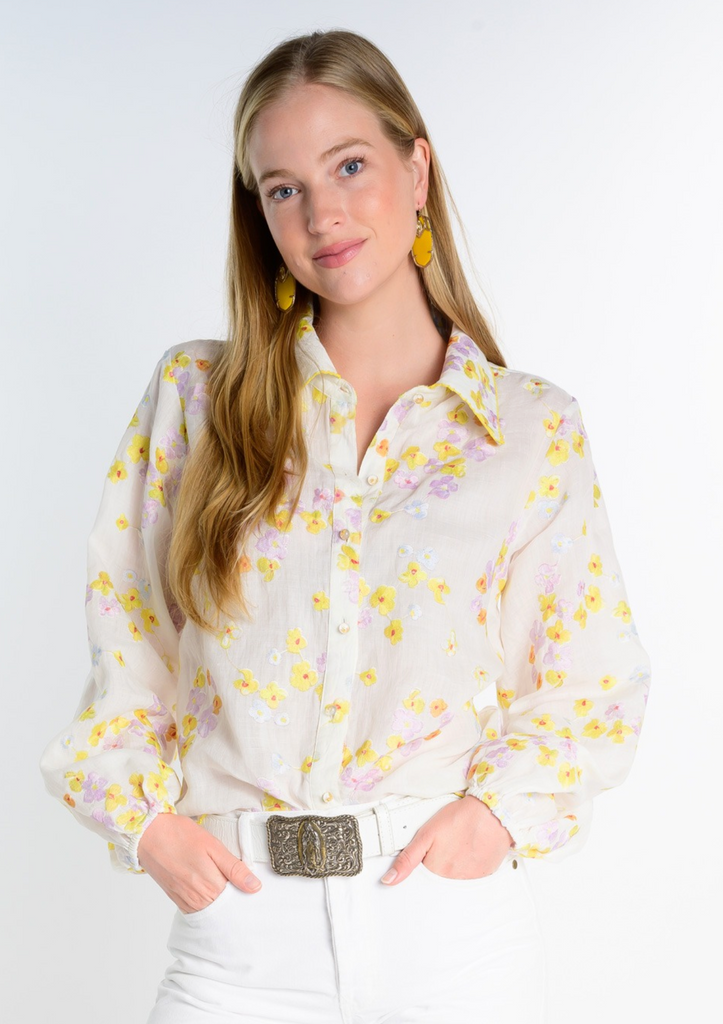 EMBROIDERED FLORAL SHIRT - IVORY