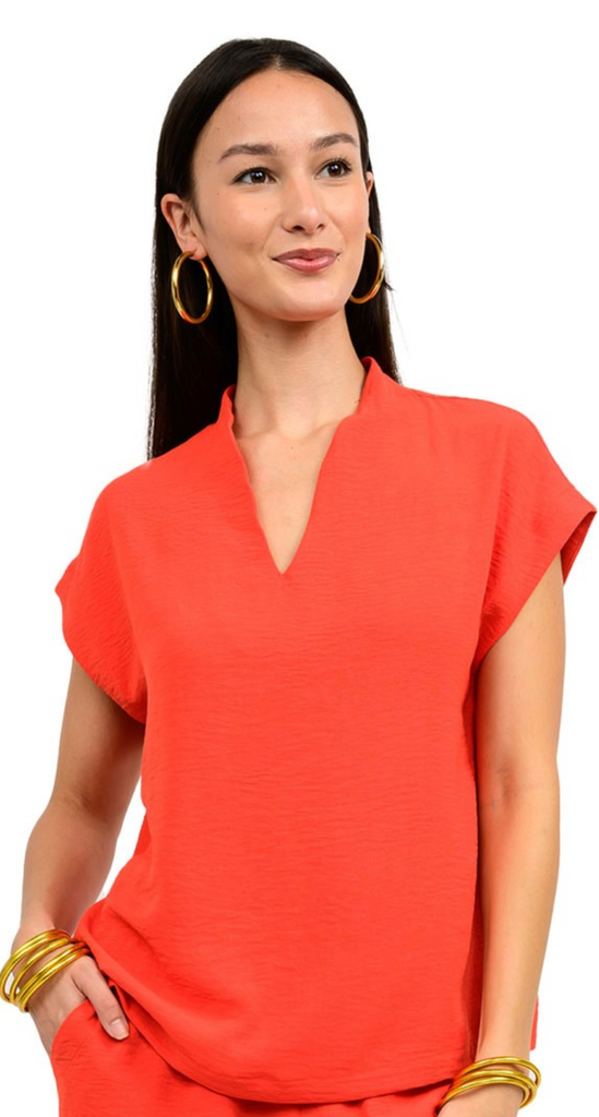 FUNNEL COLLAR TOP - TOMATO