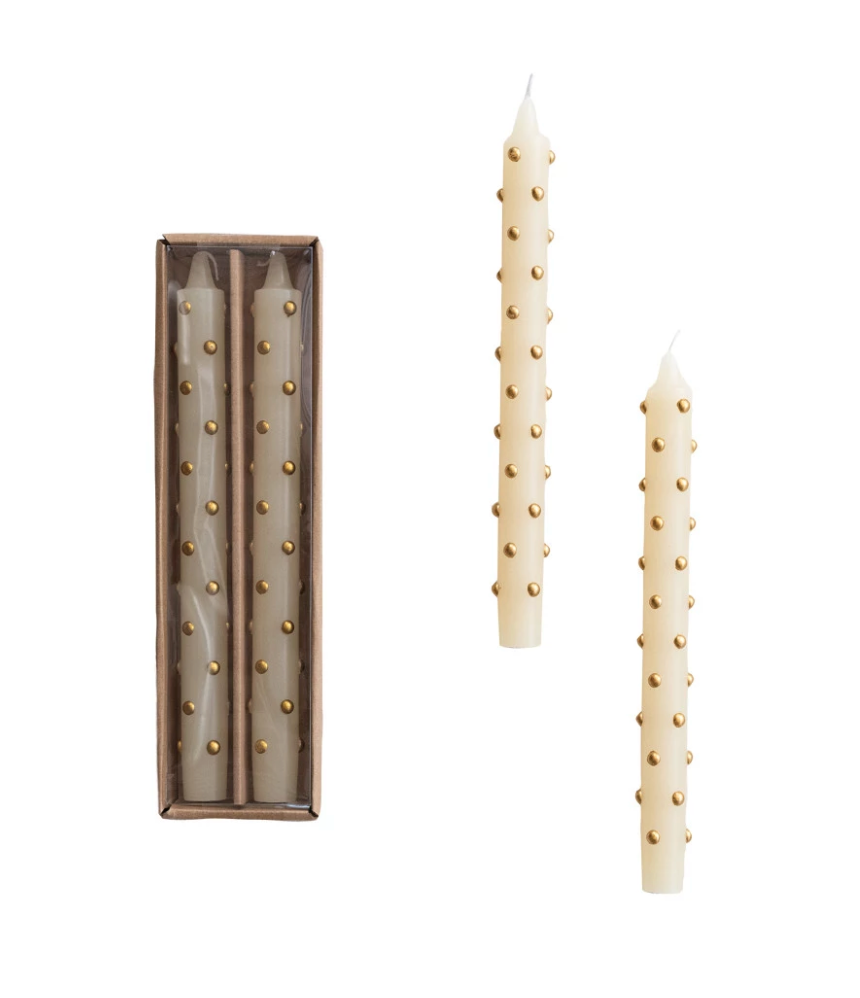UNSCENTED TAPER CANDLES WITH 3D DOTS - GOLD