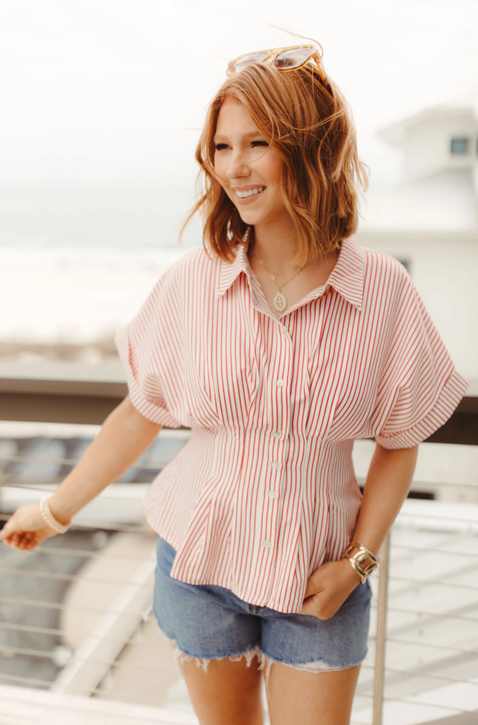 CINCH WAIST TOP - RED