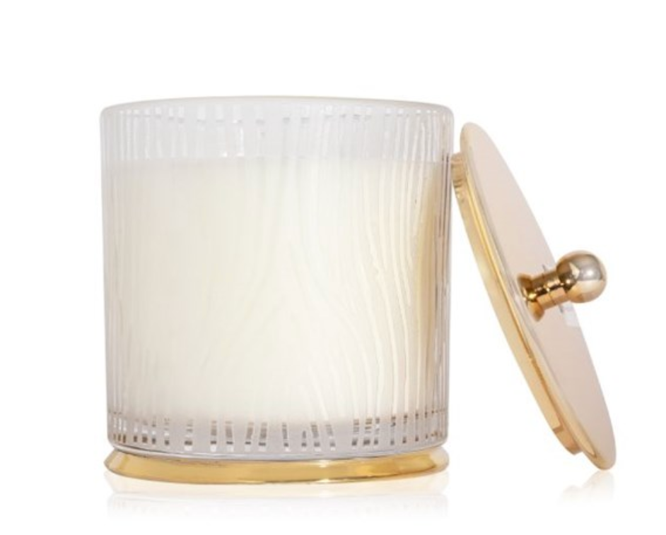 FRASIER FIR GILDED LARGE CANDLE FROSTED WOOD GRAIN