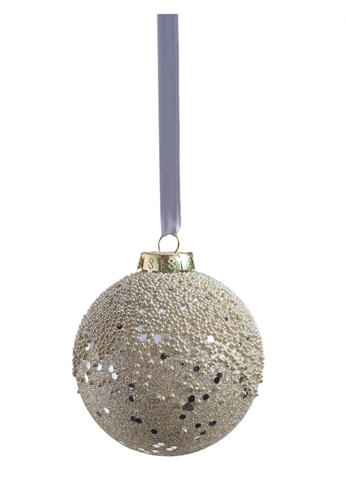 SILVER BEADED GLASS ORNAMENT