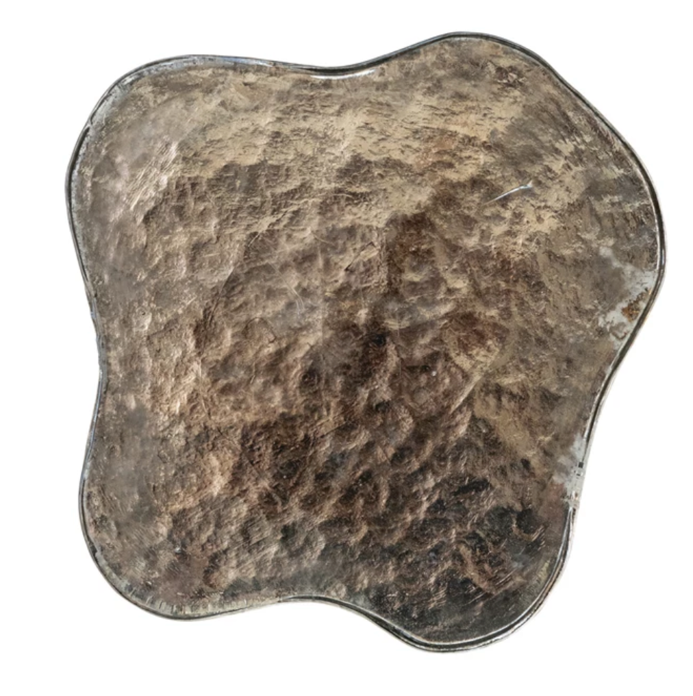 DECORATIVE MERCURY GLASS ORGANIC SHAPED PLATFORM - SILVER - IN STORE PICK UP ONLY!