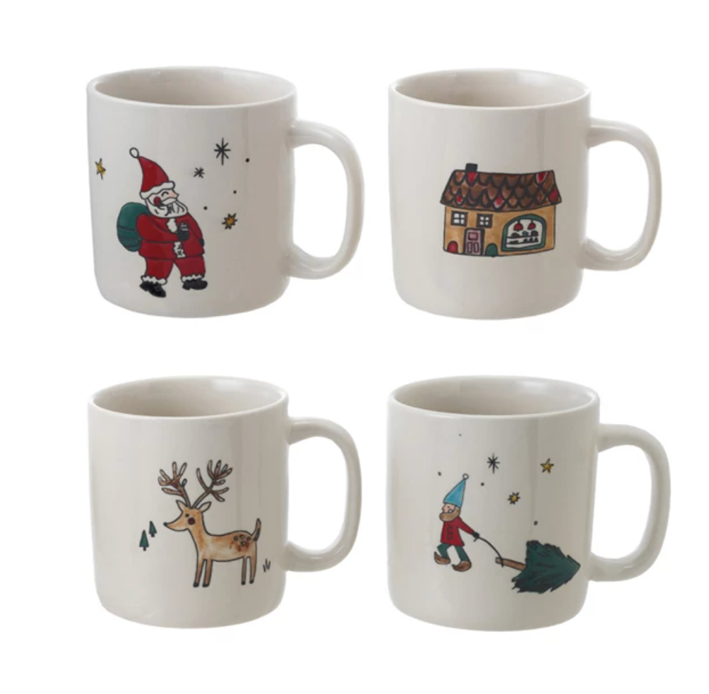 STONEWARE MUG 16OZ WITH HOLIDAY IMAGE - 4 STYLES