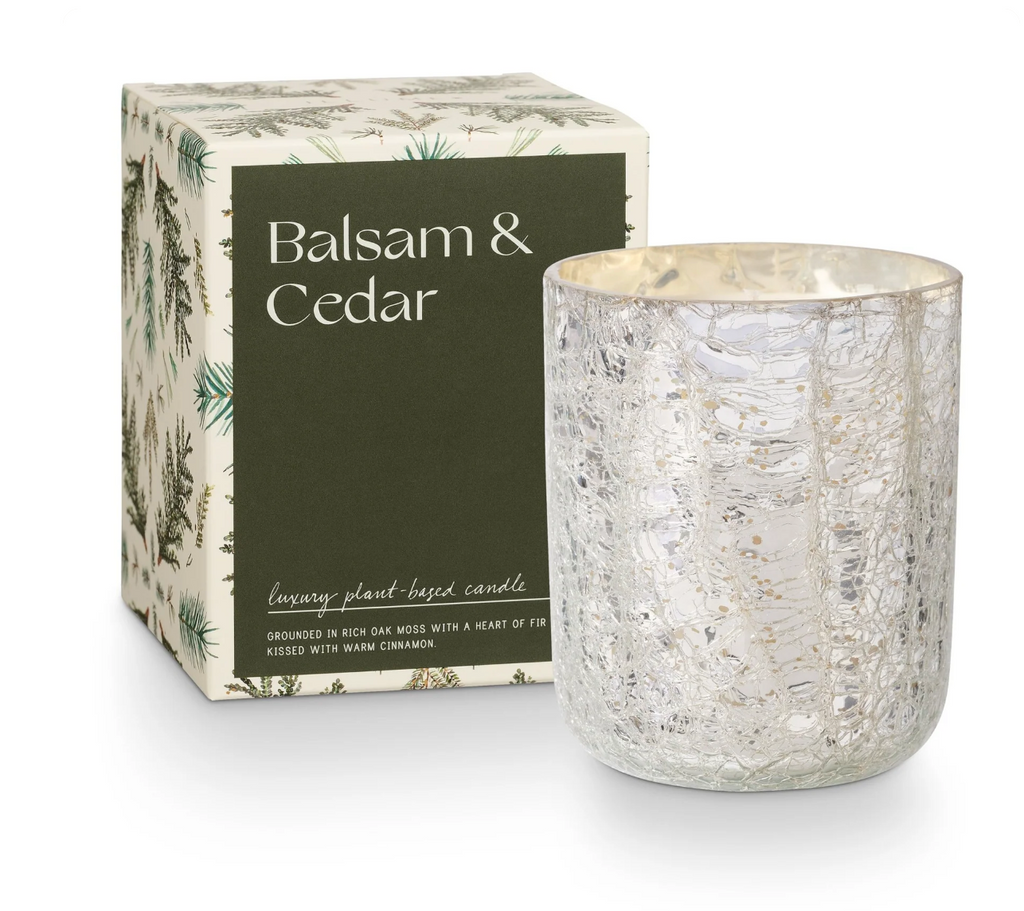 BALSAM CEDAR BOXED CRACKLE GLASS CANDLE