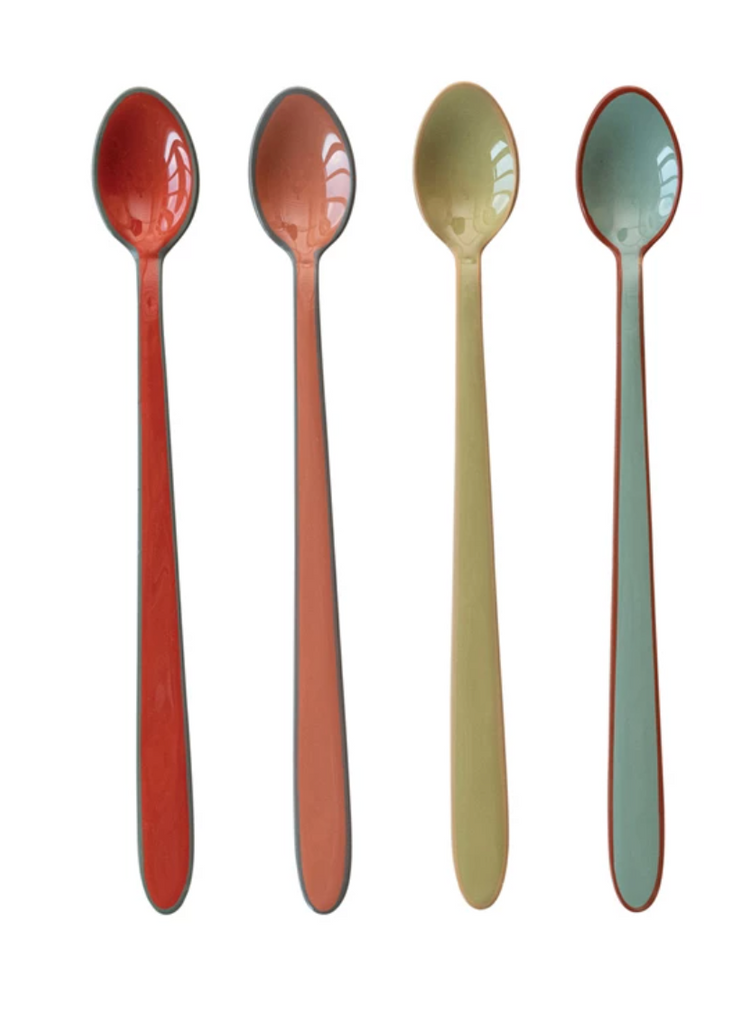ENAMELED STAINLESS STEEL COCKTAIL SPOONS - 4 COLORS