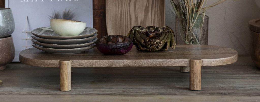 MANGO WOOD FOOTED PEDESTAL - NATURAL