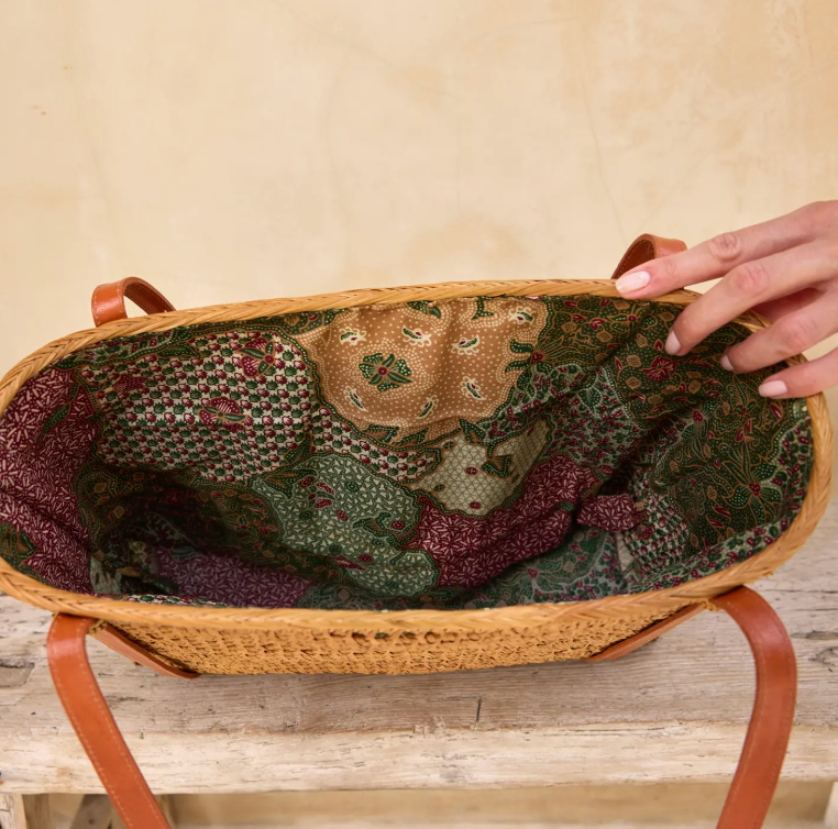ATA VINE OPEN WEAVE TOTE BAG WITH DRAWSTRING LINING