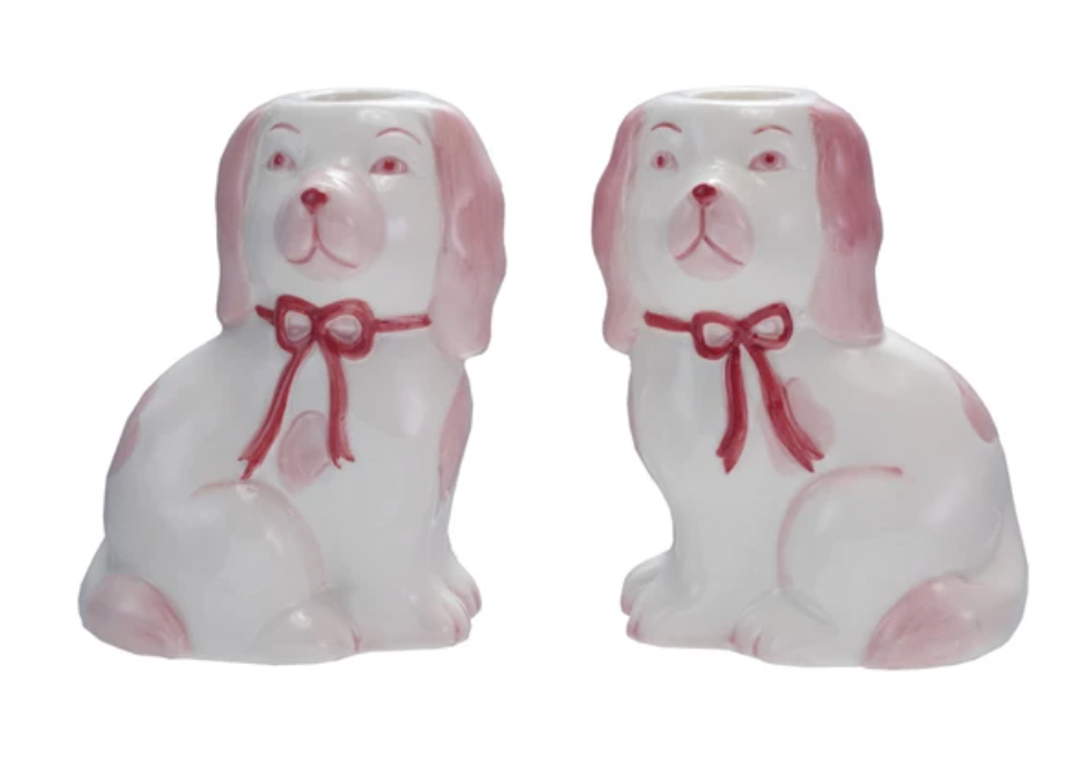 STONEWARE STAFFORDSHIRE DOG TAPER HOLDER - 2 STYLES
