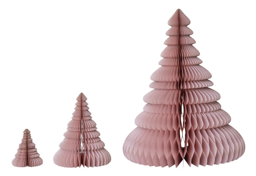 PAPER FOLDING HONEYCOMB TREES WITH GOLD GLITTER EDGES - PINK