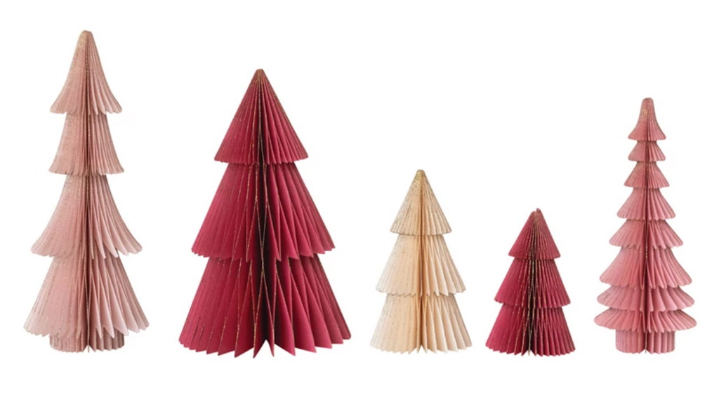 HANDMADE FOLDING HONEYCOMB TREES WITH GOLD GLITTER EDGES - SET OF 5