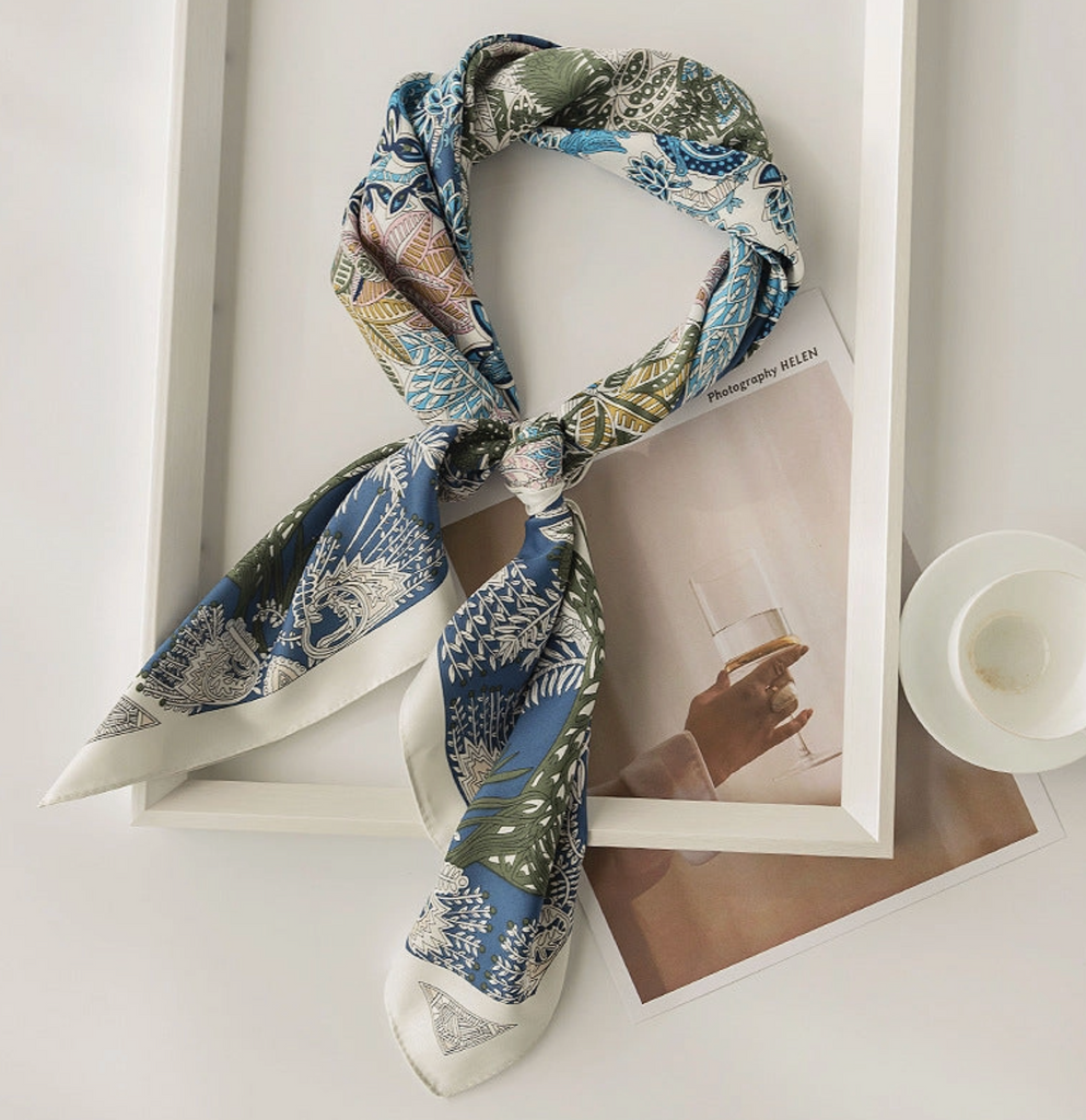 BOTANICAL FLORAL SQUARE SCARF - WHITE