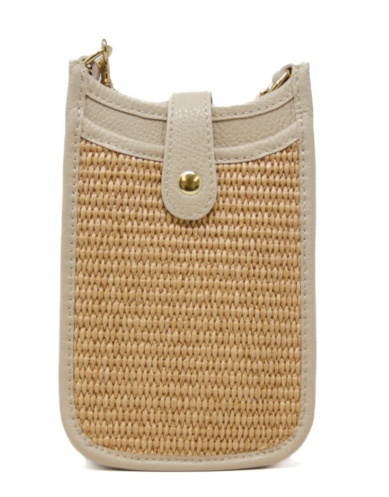 LEATHER AND STRAW CROSSBODY BAG - IVORY