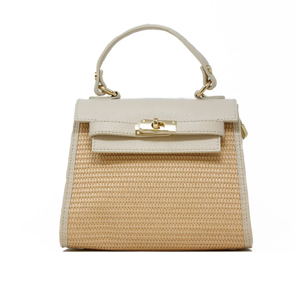 RAFIA LEATHER BAG - IVORY