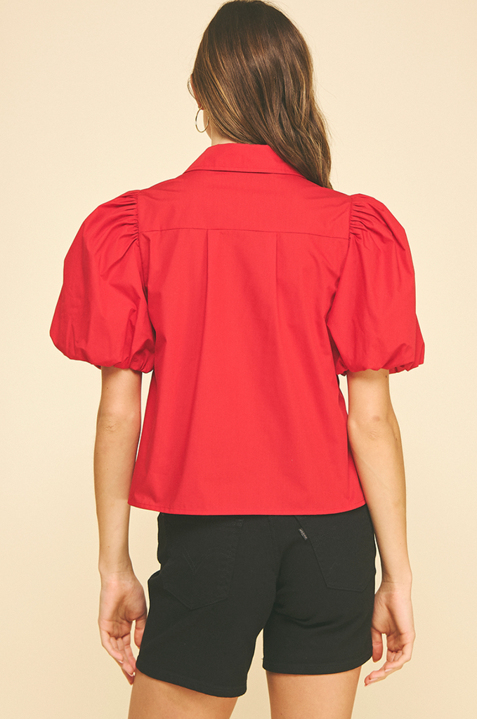 BUBBLE SLEEVE BLOUSE TOP - RED