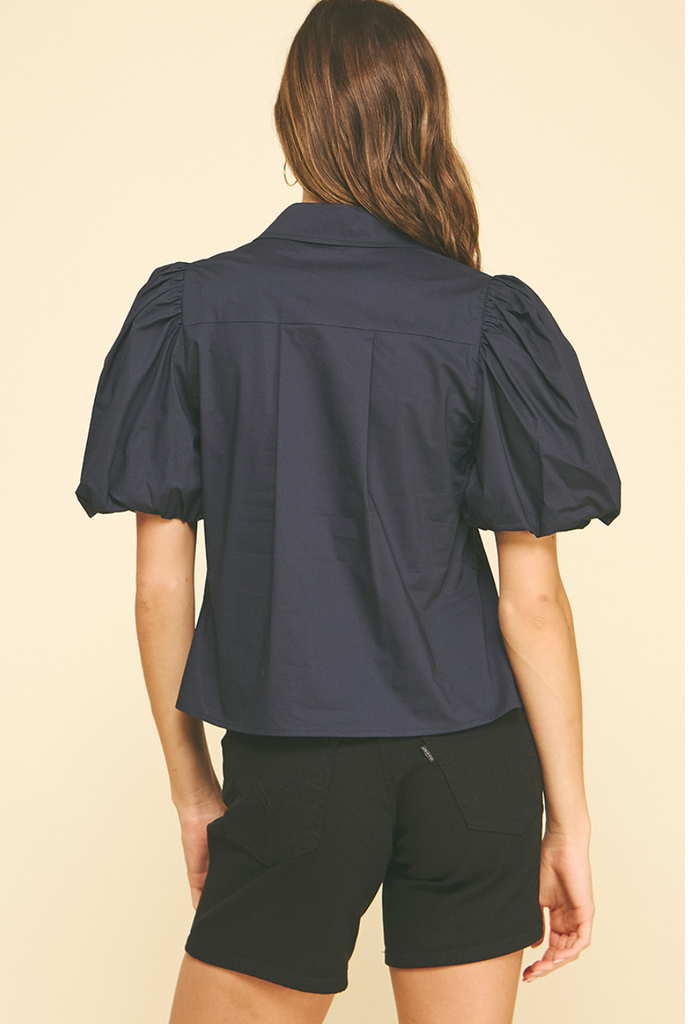 BUBBLE SLEEVE BLOUSE TOP - INK