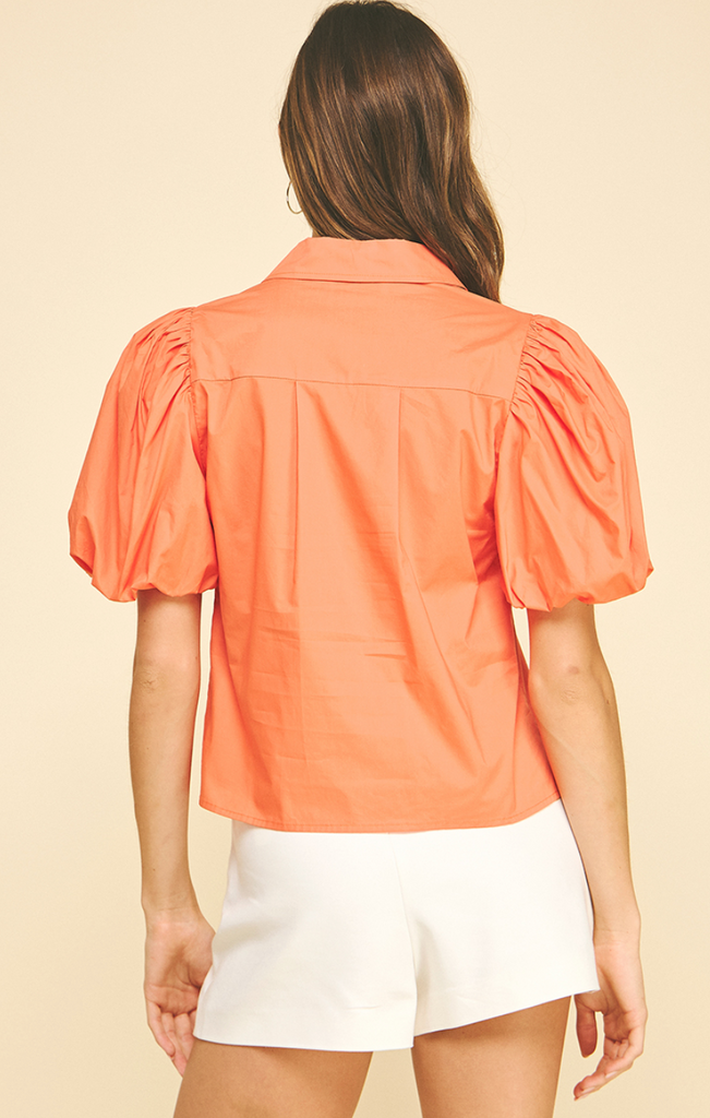 BUBBLE SLEEVE BLOUSE TOP - ORANGE