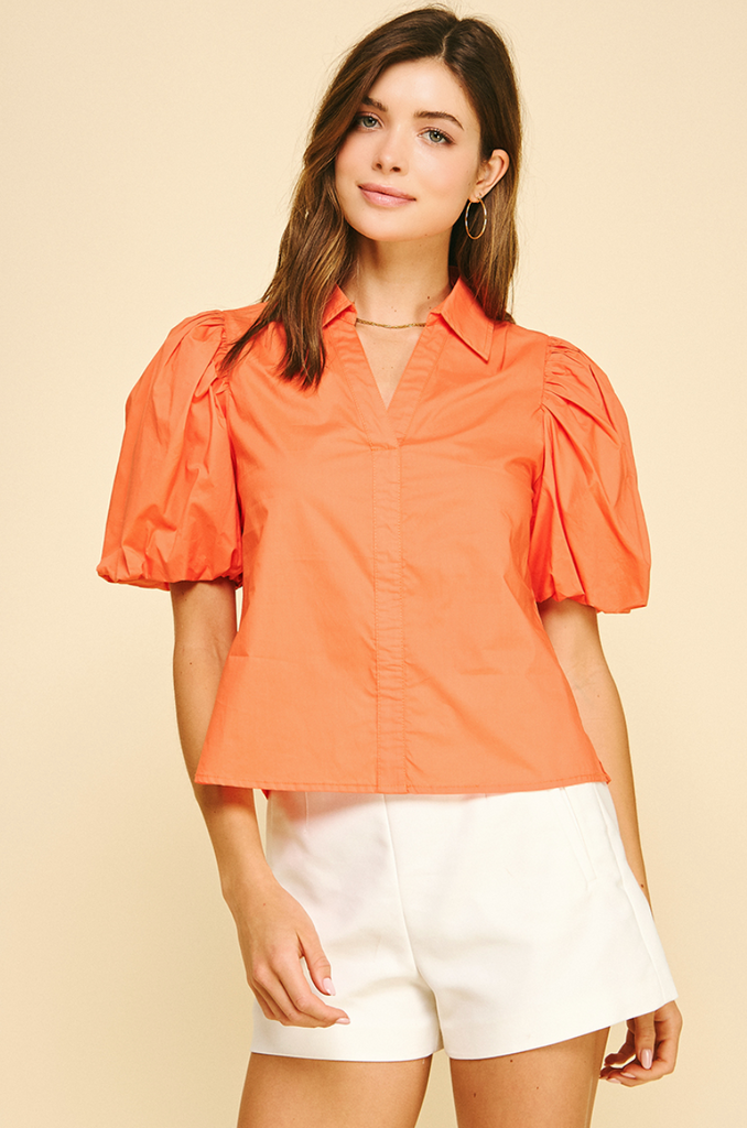 BUBBLE SLEEVE BLOUSE TOP - ORANGE