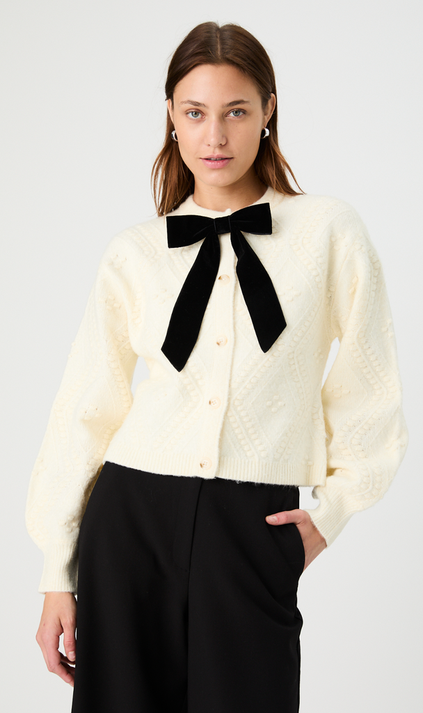 KITTY BOBBLE CONTRAST CARDI - PORCELAIN CREAM