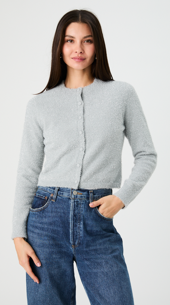 TINSEL KNIT SLIM CARDIGAN - SILVER
