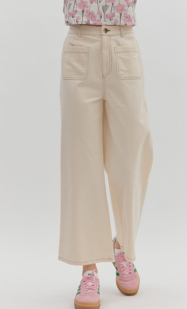 HIGH WAIST WIDE LEG PANT - ECRU