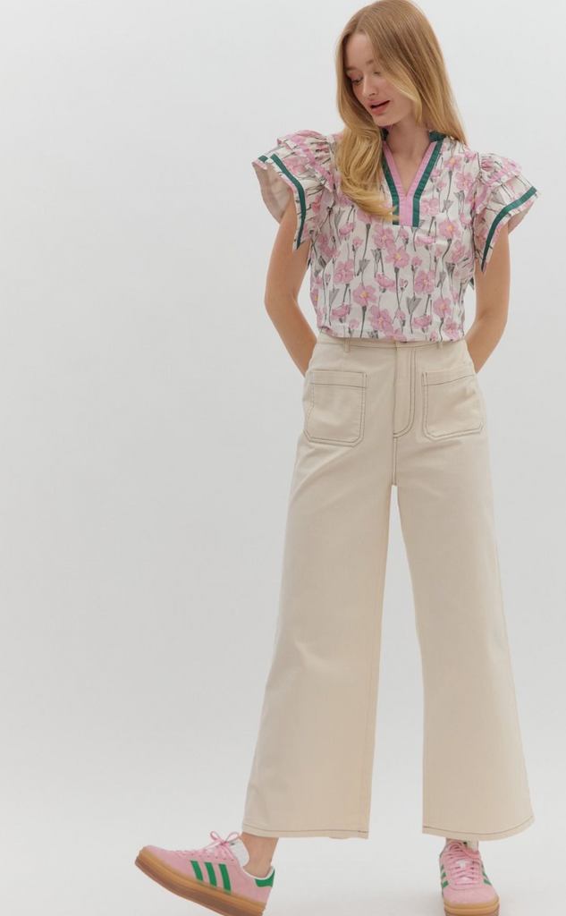 HIGH WAIST WIDE LEG PANT - ECRU