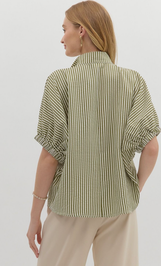 STRIPE DOLMAN SLEEVE TOP - OLIVE