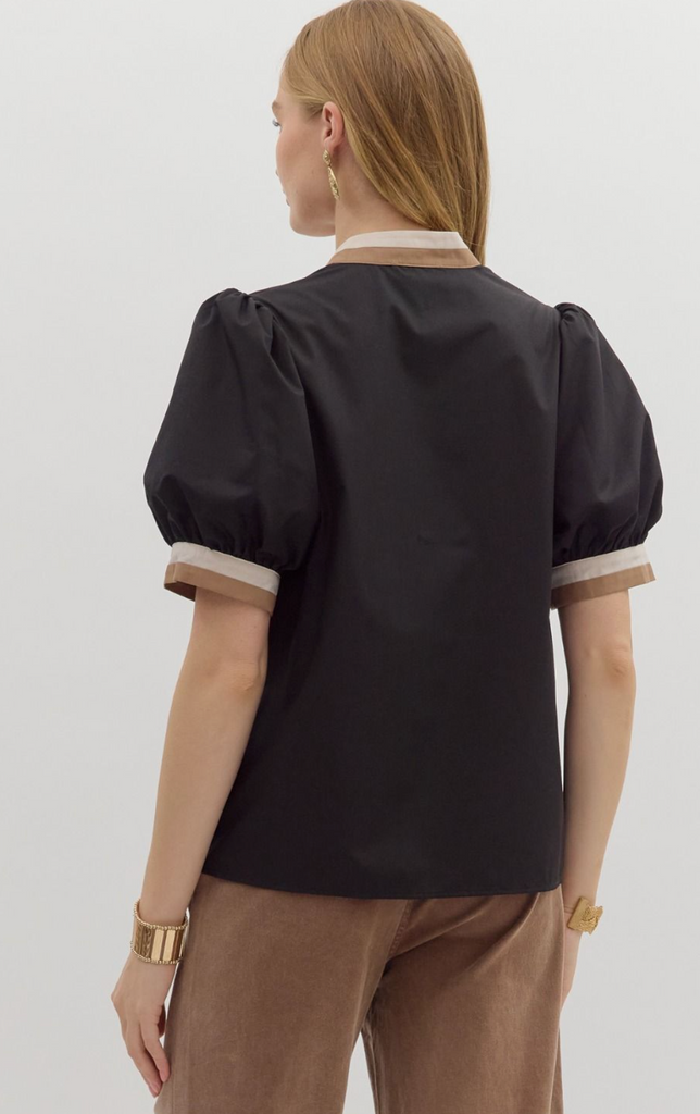 SOLID PUFF SLEEVE TOP - BLACK