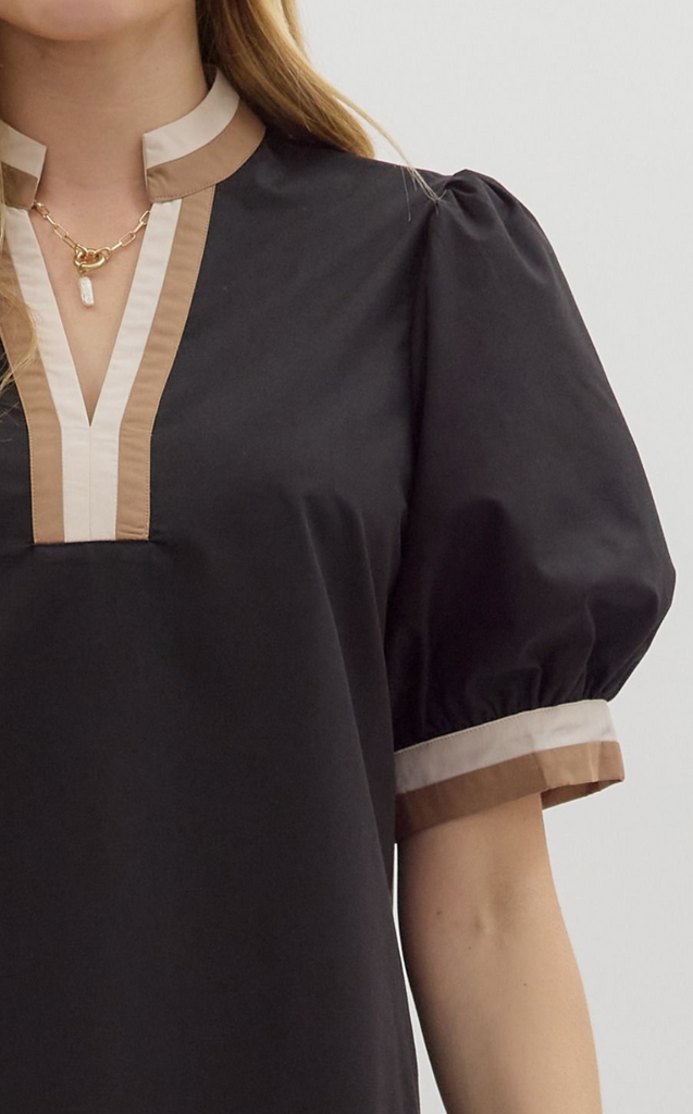 SOLID PUFF SLEEVE TOP - BLACK