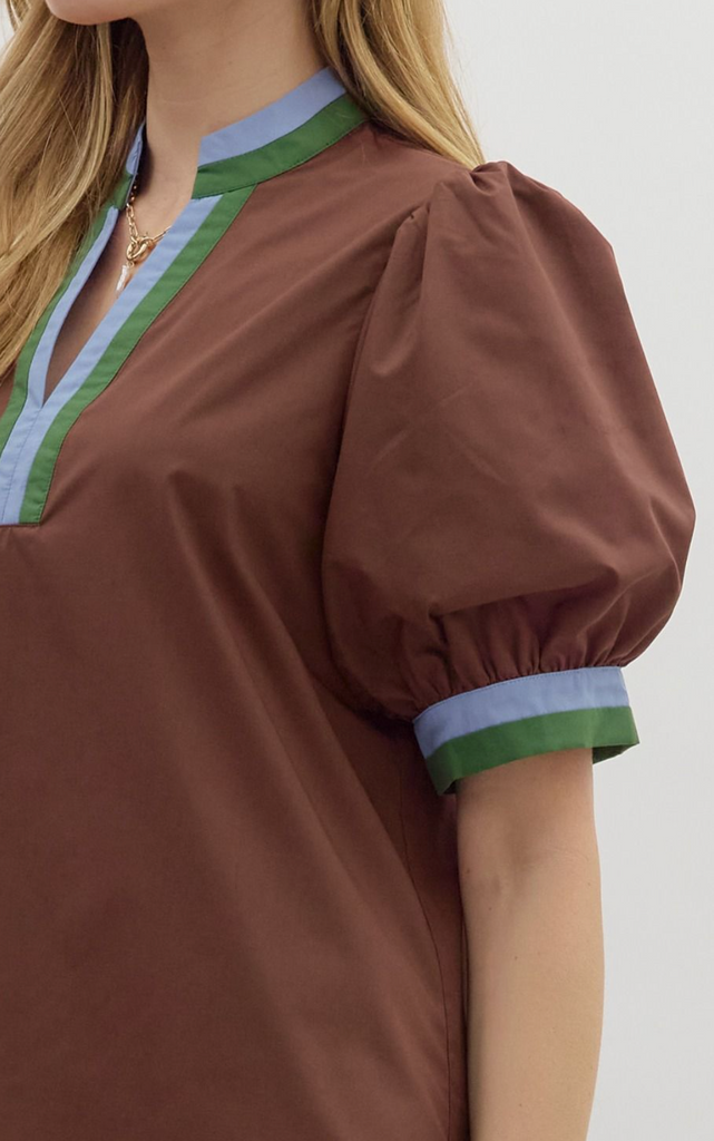 SOLID PUFF SLEEVE TOP - CHOCOLATE