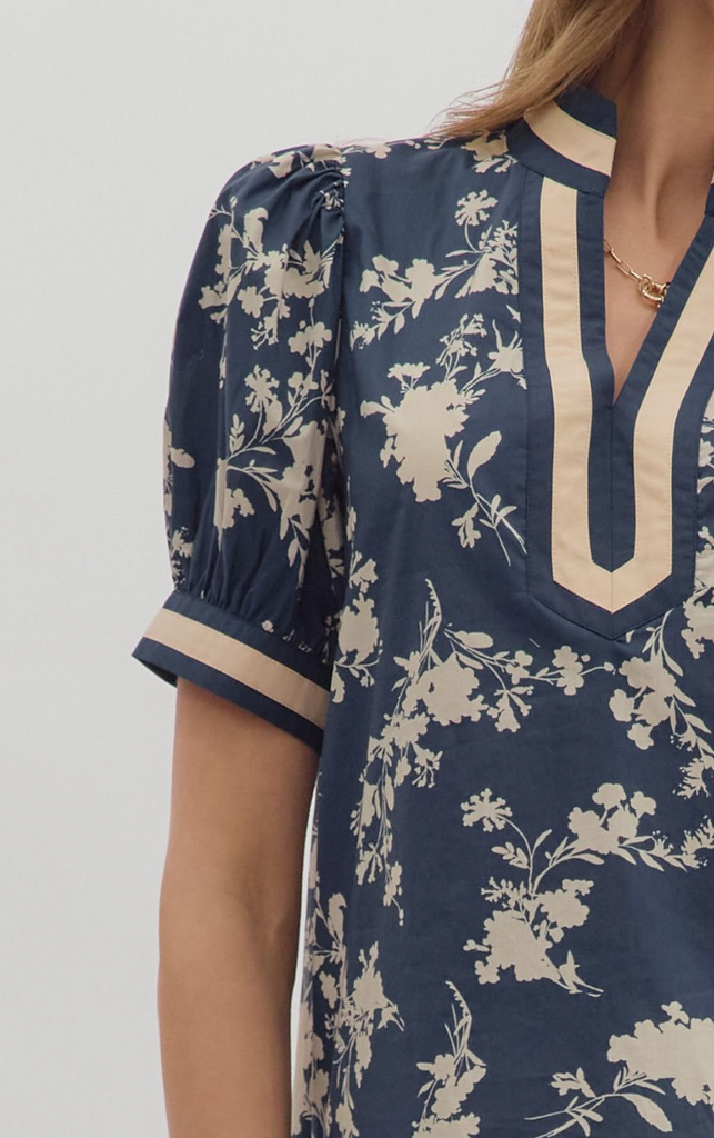 FLORAL PRINT PUFF SLEEVE TOP - MIDNIGHT