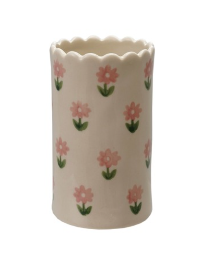 STONEWARE VASE WITH SCALLOPED EDGE