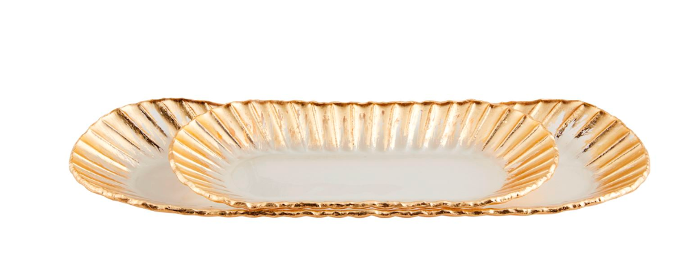 GOLD EDGE RUFFLE TRAY SET