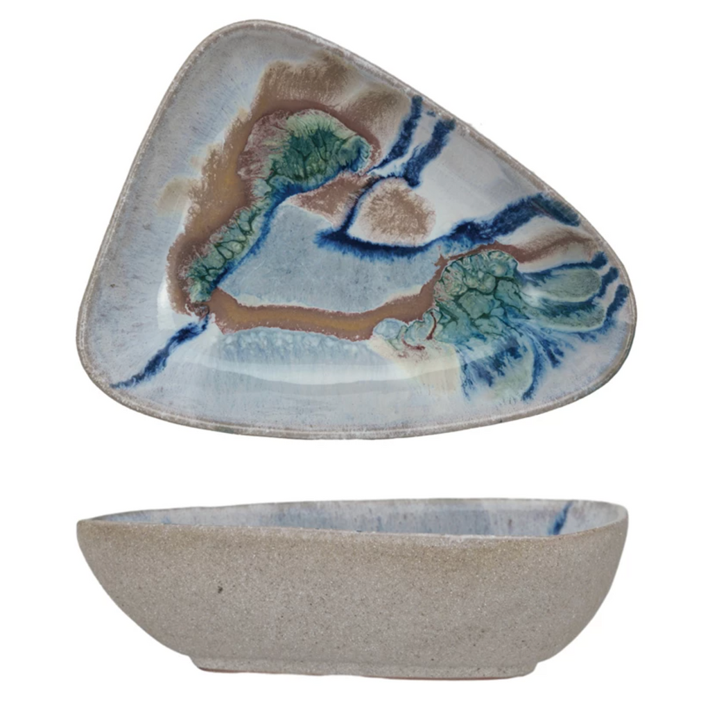 STONEWARE TRIANGULAR BOWL - REACTIVE GLAZE