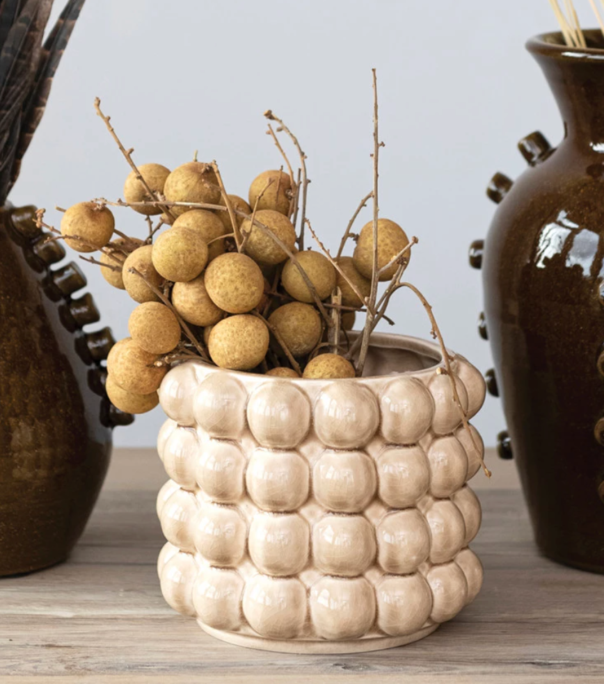 STONEWARE PLANTER WITH RAISED DOTS - IN STORE PICK UP ONLY!