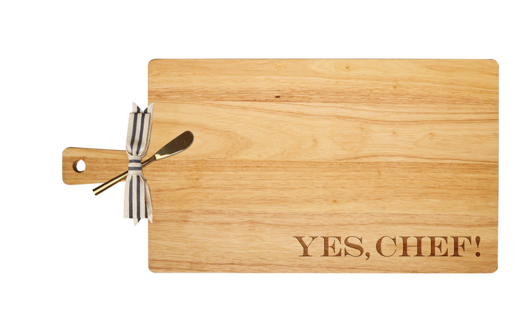24X12 ACACIA THICK HANDLE CUTTING BOARD WOTH GOLD SPREADER AND RIBBON - ALPHARETTA - IN STORE PICK UP ONLY