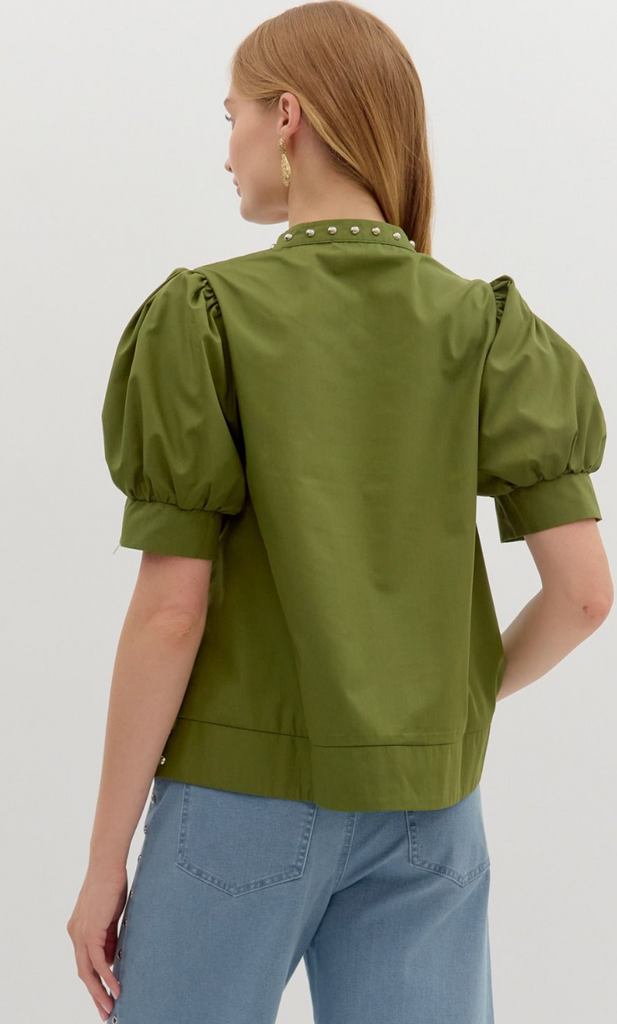 PUFF SLEEVE TOP WITH STUD DETAIL
