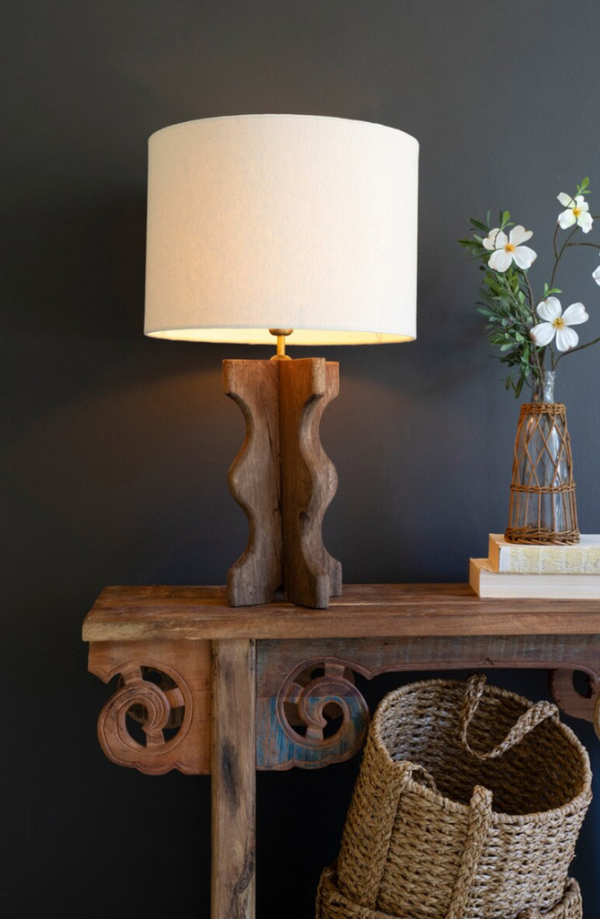 WAVY WOODEN TABLE LAMP WITH FABRIC SHADE - IN STORE PICK UP ONLY