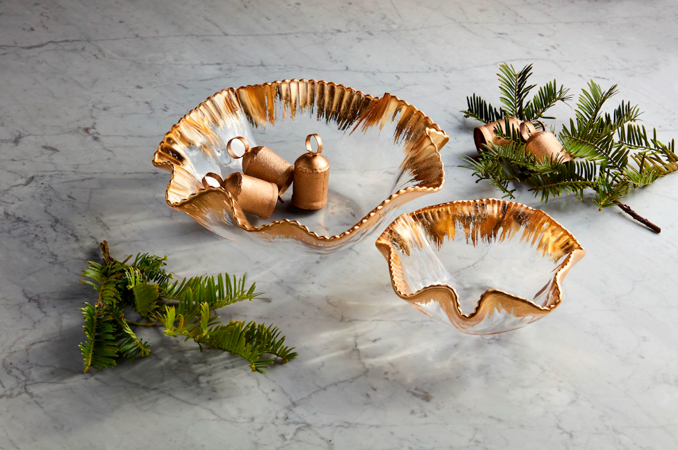 GOLD EDGE RUFFLE BOWL - 2 SIZES - IN STORE PICK UP ONLY