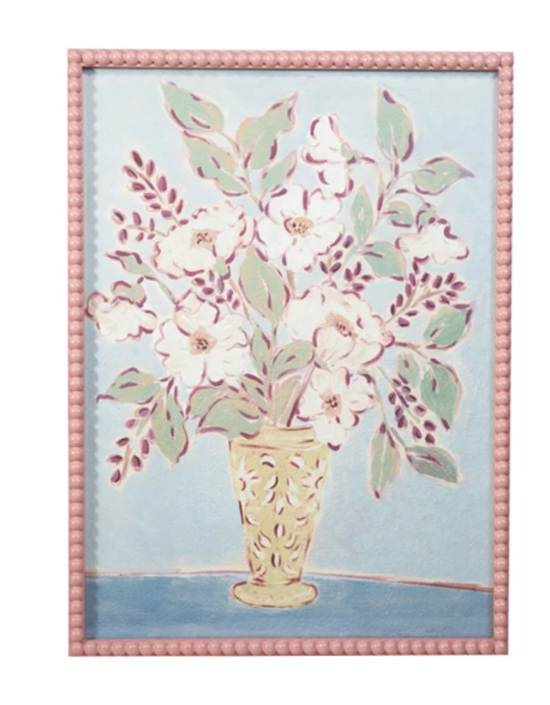WOOD FRAMED WALL DECOR WITH FLOWERS IN VASE - IN STORE PICK UP ONLY!