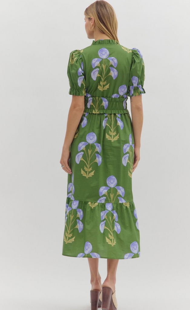 FLORAL PRINT MIDI DRESS - GREEN