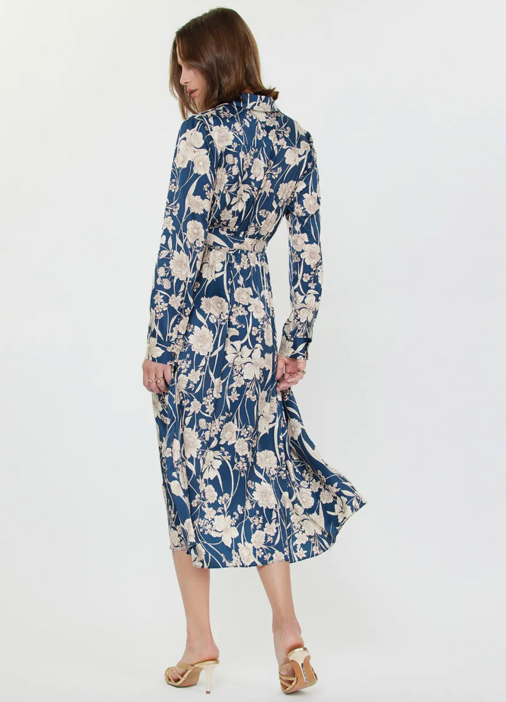 FLORAL PRINTED MIDI WRAP DRESS - NAVY MULTI
