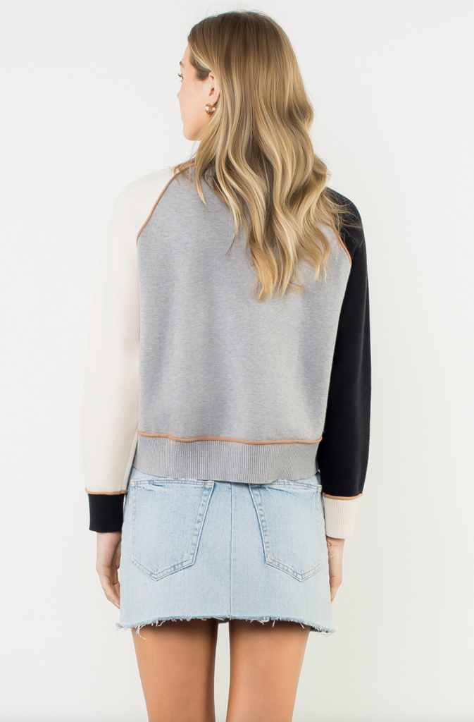 COLORBLOCK RAGLAN SLEEVE SWEATER - GRAY