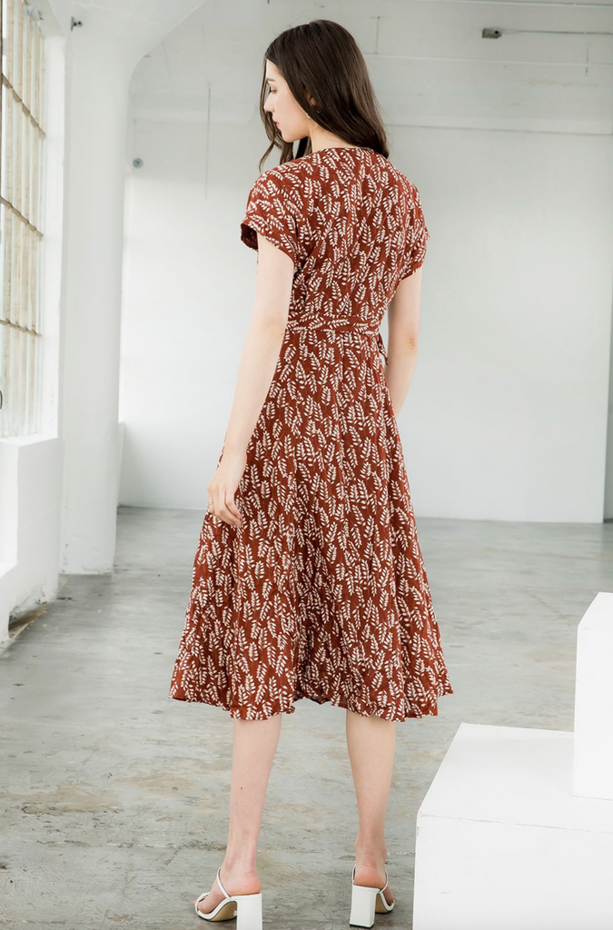 SHORT SLEEVE BUTTON DOWN DRESS - RUST
