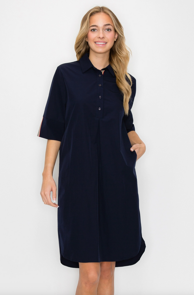 WENDI WOVEN TUNIC DRESS - NAVY