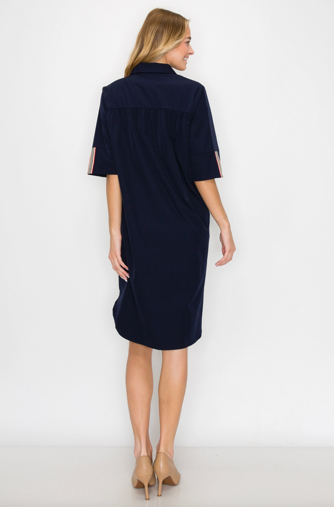 WENDI WOVEN TUNIC DRESS - NAVY