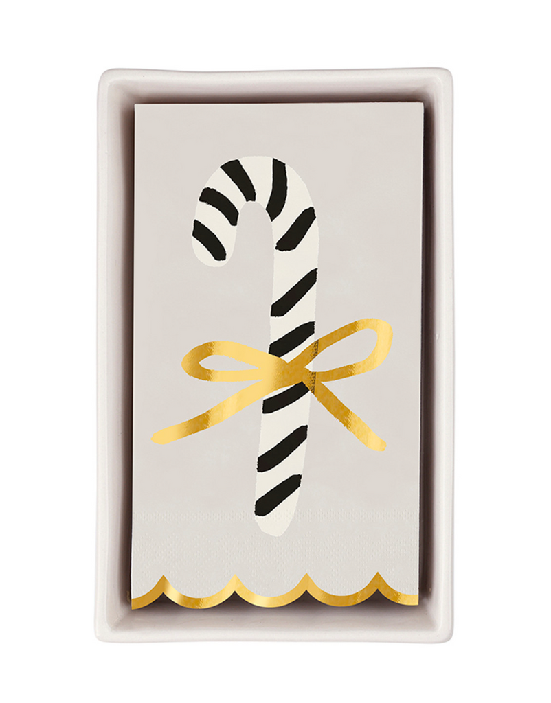 CERAMIC NAPKIN TRAY WITH NAPKINS-CANDY CANE